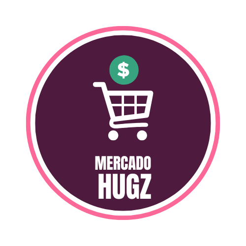 Logo da marca mercado hugz. É um carrinho de compras com um cifrão dentro.